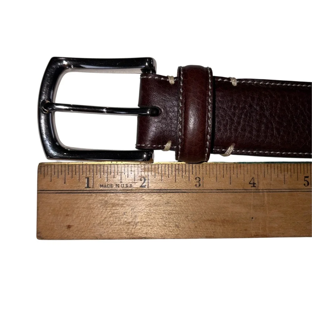 Johnston & Murphy Belt Mens Leather Pebbled Brown Contrast Stitch Classic 34